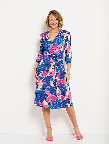 Robe cache-coeur courte motif floral évasée - Afibel