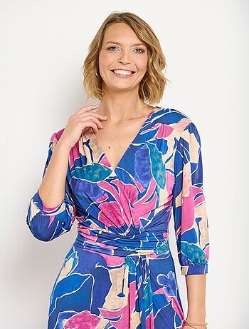 Robe cache-coeur courte motif floral évasée - Afibel