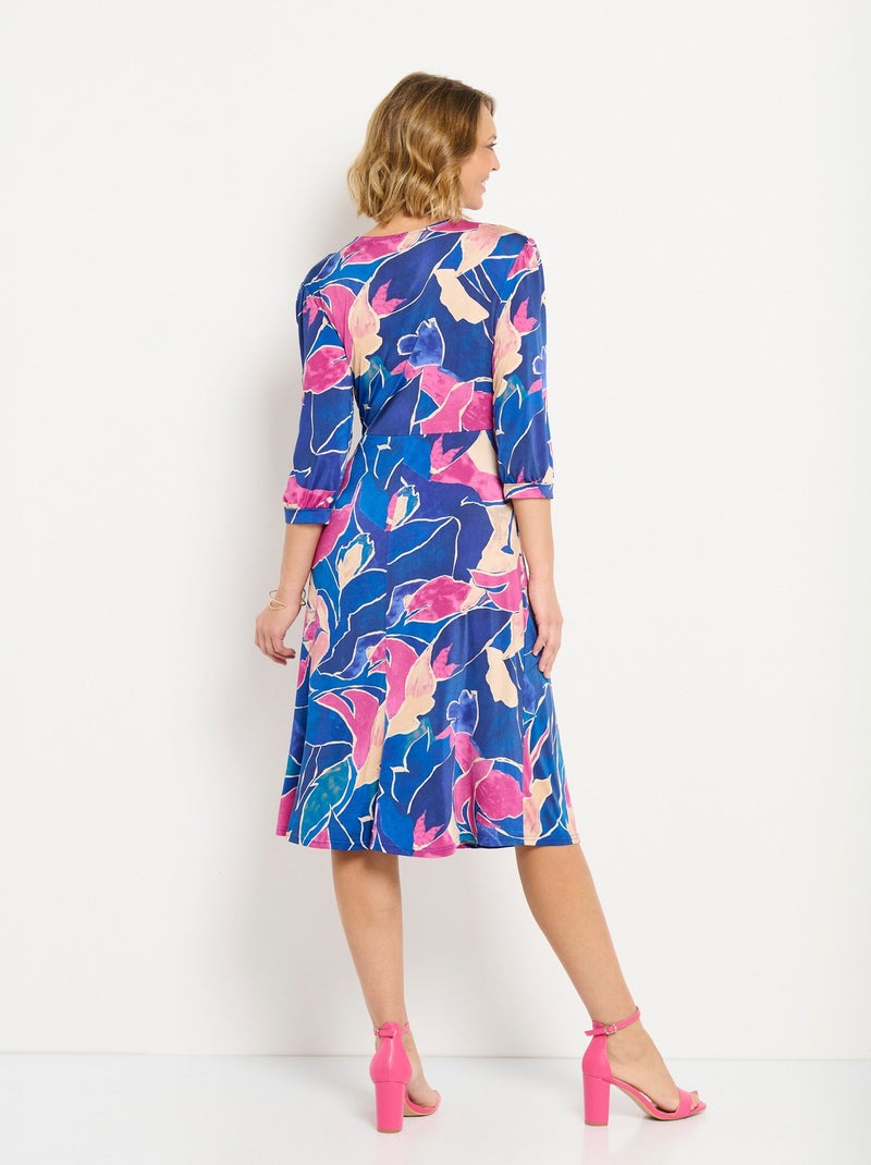 Robe cache-coeur courte motif floral évasée - Afibel Bleu Rose - Kiabi