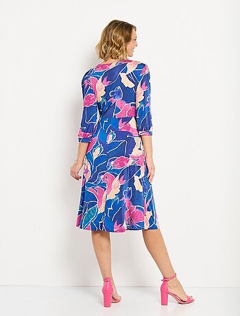Robe cache-coeur courte motif floral évasée