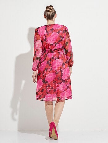 Robe cache-coeur courte voile imprimé motifs dorés