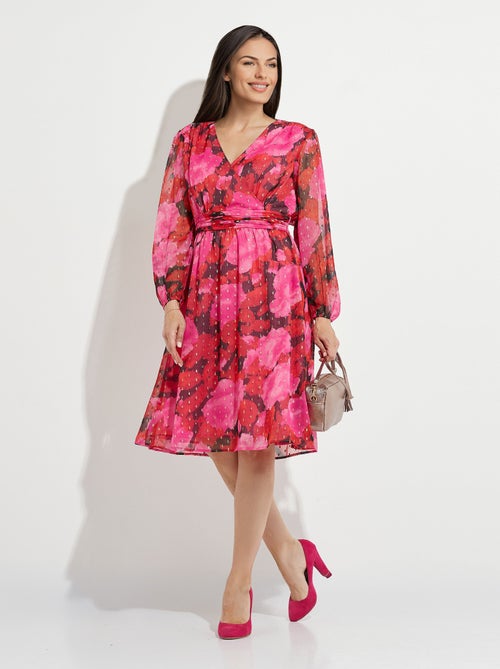 Robe cache-coeur courte voile imprimé motifs dorés - Kiabi