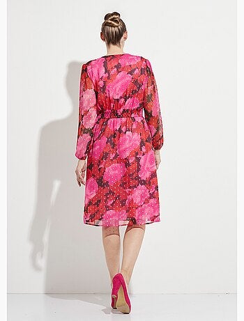 Robe cache-coeur courte voile imprimé motifs dorés