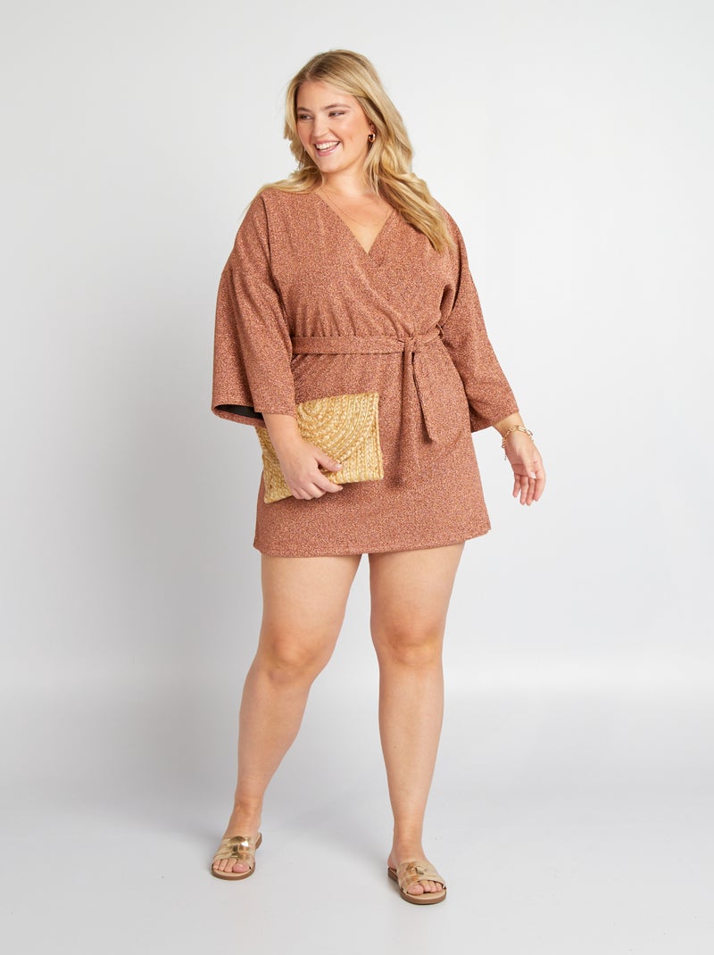 Robe cache-cœur en maille bisou Cuivre - Kiabi