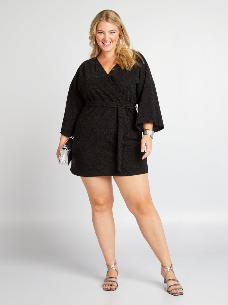 Robe cache-cœur en maille bisou noir - Kiabi