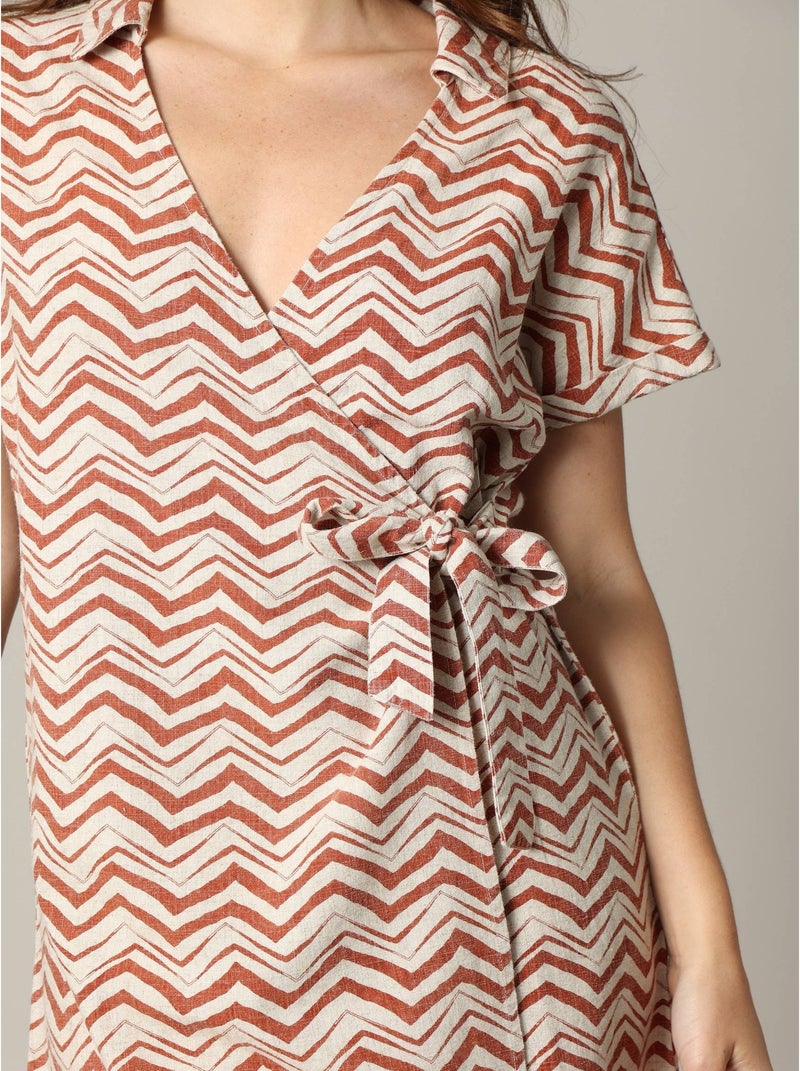 Robe cache-coeur ethnique en viscose slub à motifs géométriques 'Deeluxe' Saumon - Kiabi