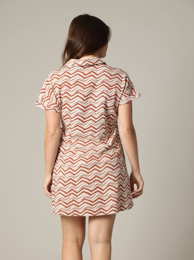 Robe cache-coeur ethnique en viscose slub à motifs géométriques 'Deeluxe' Saumon - Kiabi