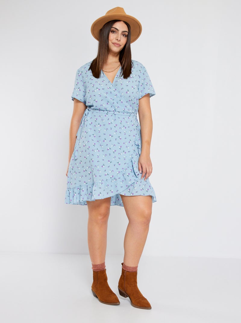 Robe cache-cœur 'fleurie' Bleu - Kiabi