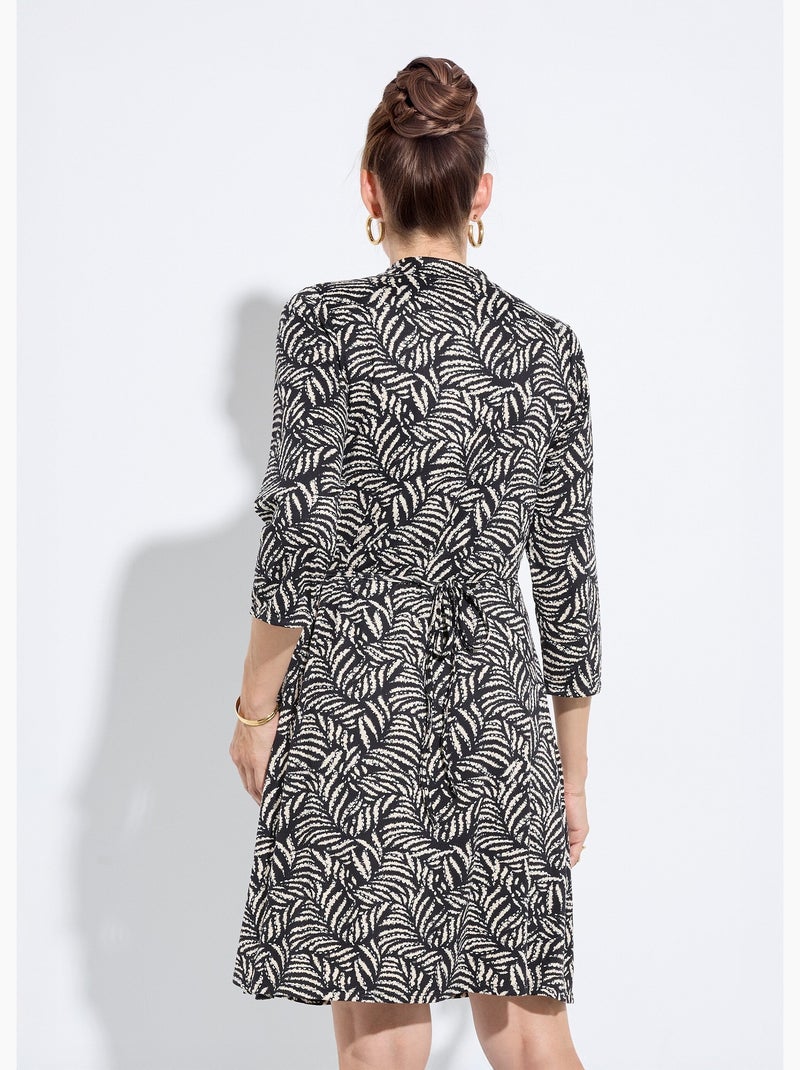 Robe cache coeur fluide motif feuillage - afibel Noir Ecru - Kiabi