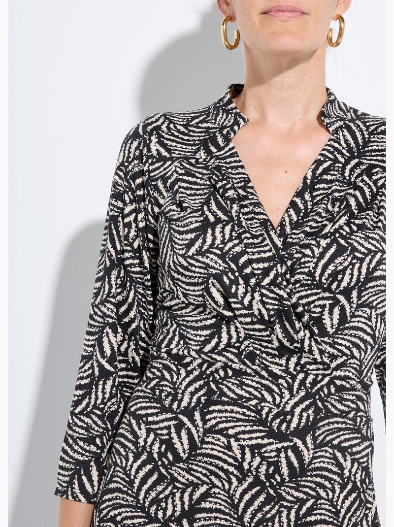 Robe cache coeur fluide motif feuillage - afibel Noir Ecru - Kiabi