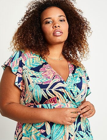 Robe cache-coeur longue feuillage - Afibel