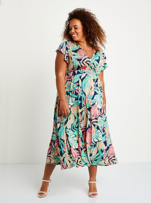 Robe cache-coeur longue feuillage - Afibel - Kiabi