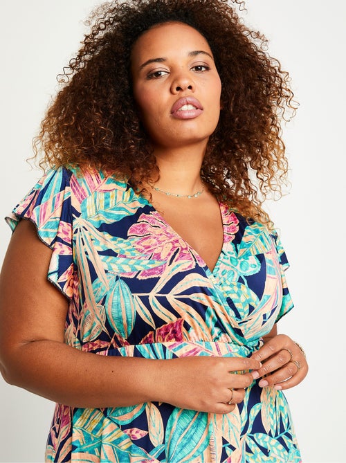 Robe cache-coeur longue feuillage - Afibel - Kiabi