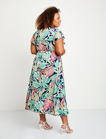 Robe cache-coeur longue feuillage