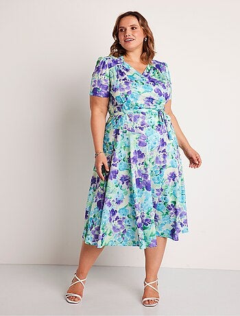 Robe cache-coeur mi longue fleurie