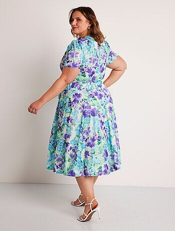 Robe cache-coeur mi longue fleurie