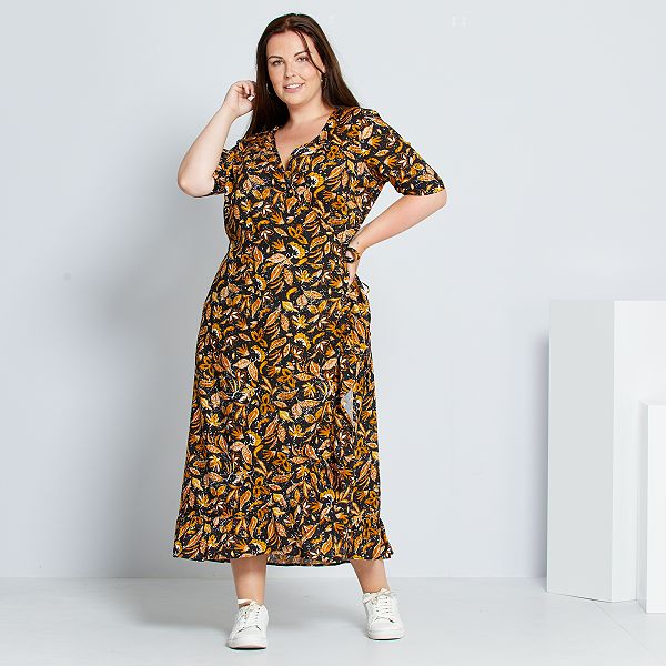 Robe cache-cœur Grande taille femme - noir - Kiabi - 14,00€