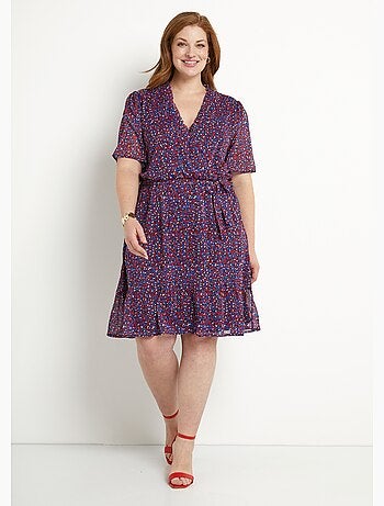 Robe cache-coeur volanté voile imprimé graphique - Afibel