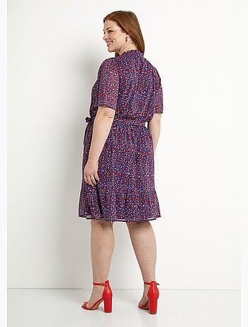 Robe cache-coeur volanté voile imprimé graphique - Afibel