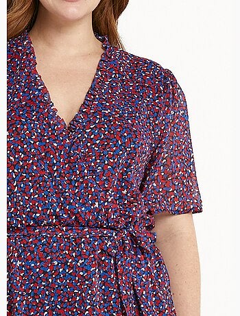 Robe cache-coeur volanté voile imprimé graphique - Afibel