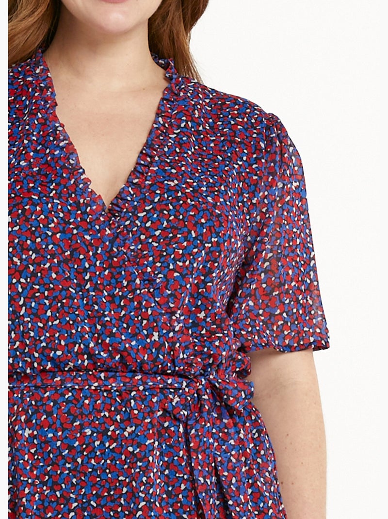 Robe cache-coeur volanté voile imprimé graphique - Afibel Marine/Rouge - Kiabi