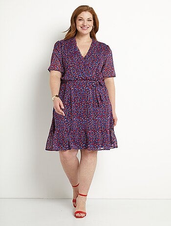 Robe cache-coeur volanté voile imprimé graphique