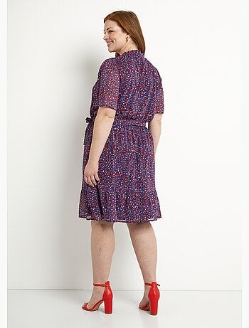 Robe cache-coeur volanté voile imprimé graphique