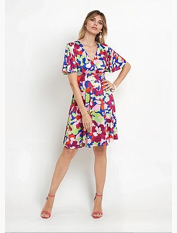 Robe cache-c¿ur manches papillon motif arty - Afibel