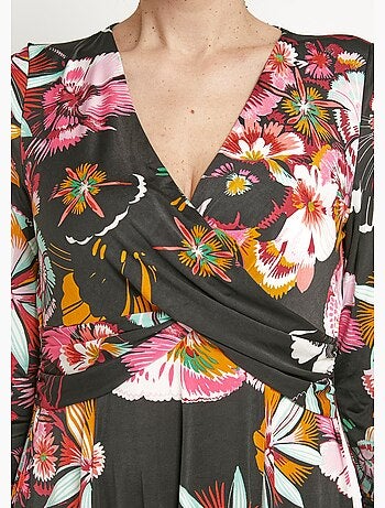 Robe cache-c¿ur motif fleuri japonisant - Afibel