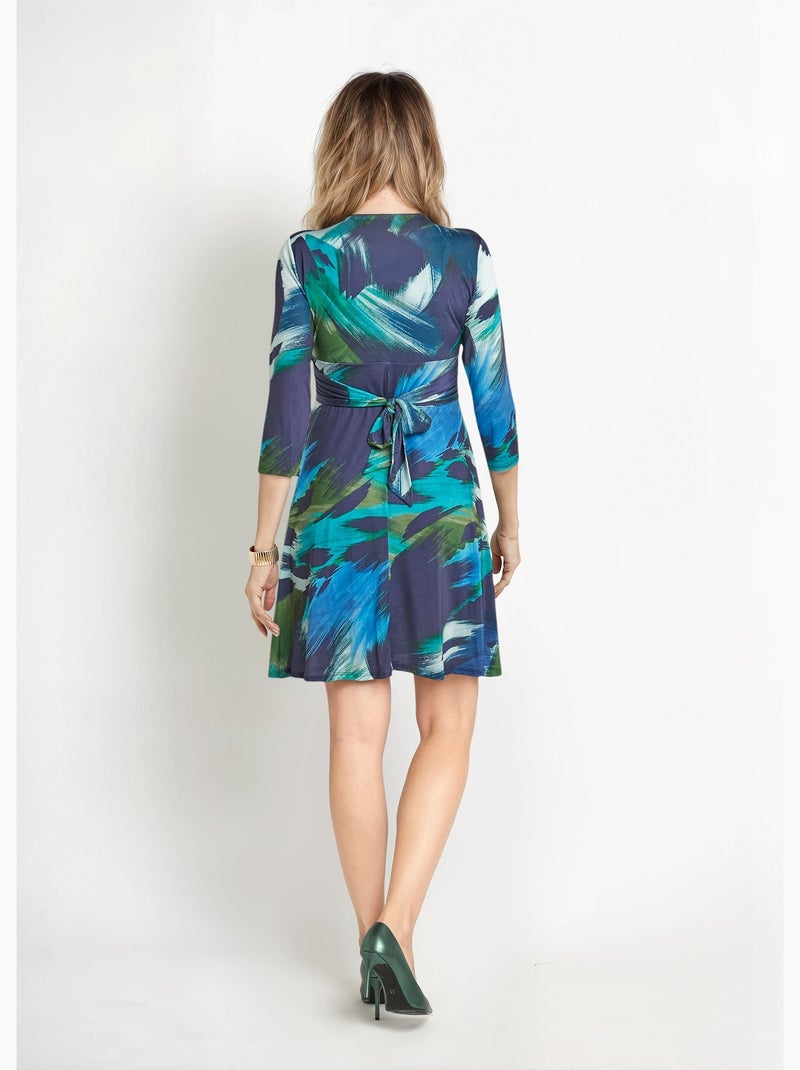 Robe cache-c¿ur stretch, détails drapés - Afibel Bleu Vert - Kiabi