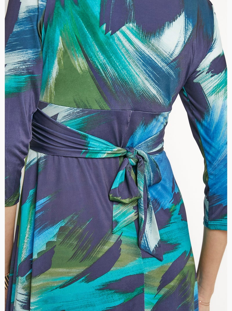 Robe cache-c¿ur stretch, détails drapés - Afibel Bleu Vert - Kiabi