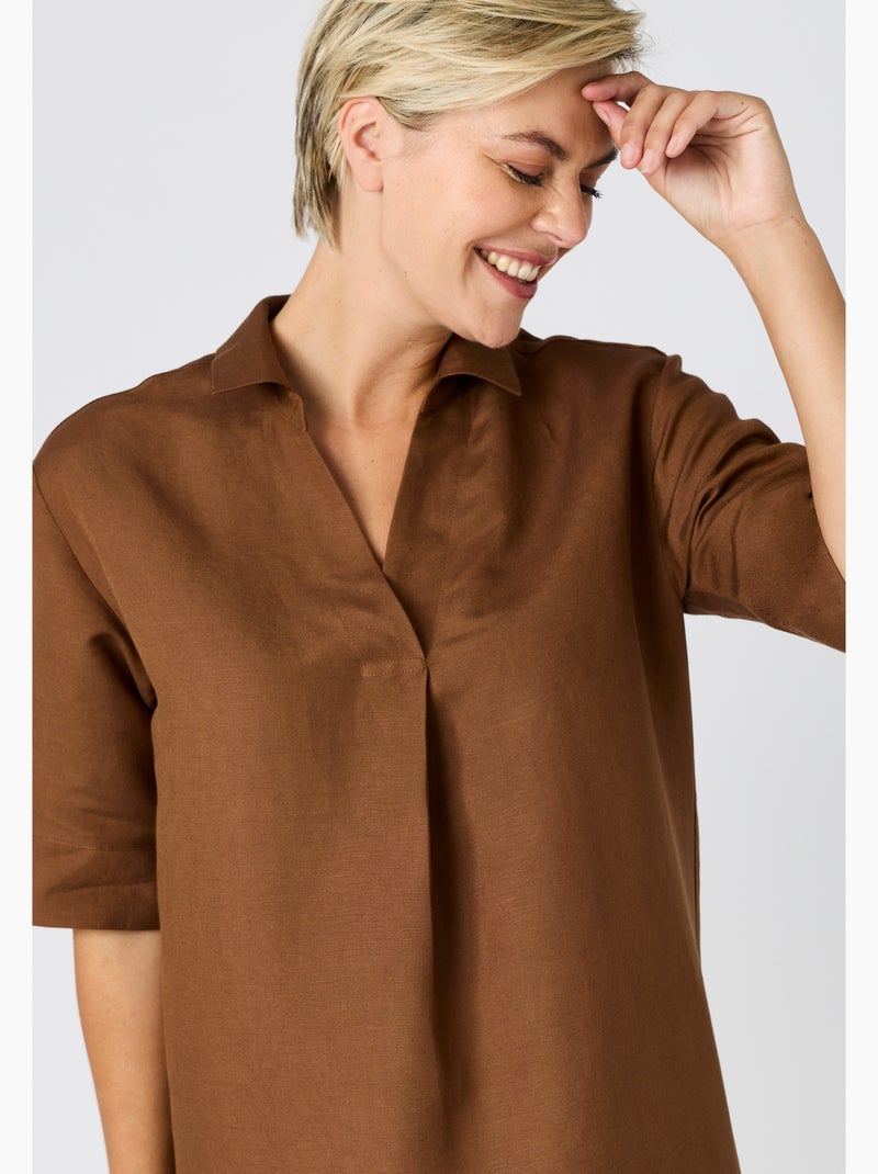 Robe caftan mélange lin - damart Marron - Kiabi