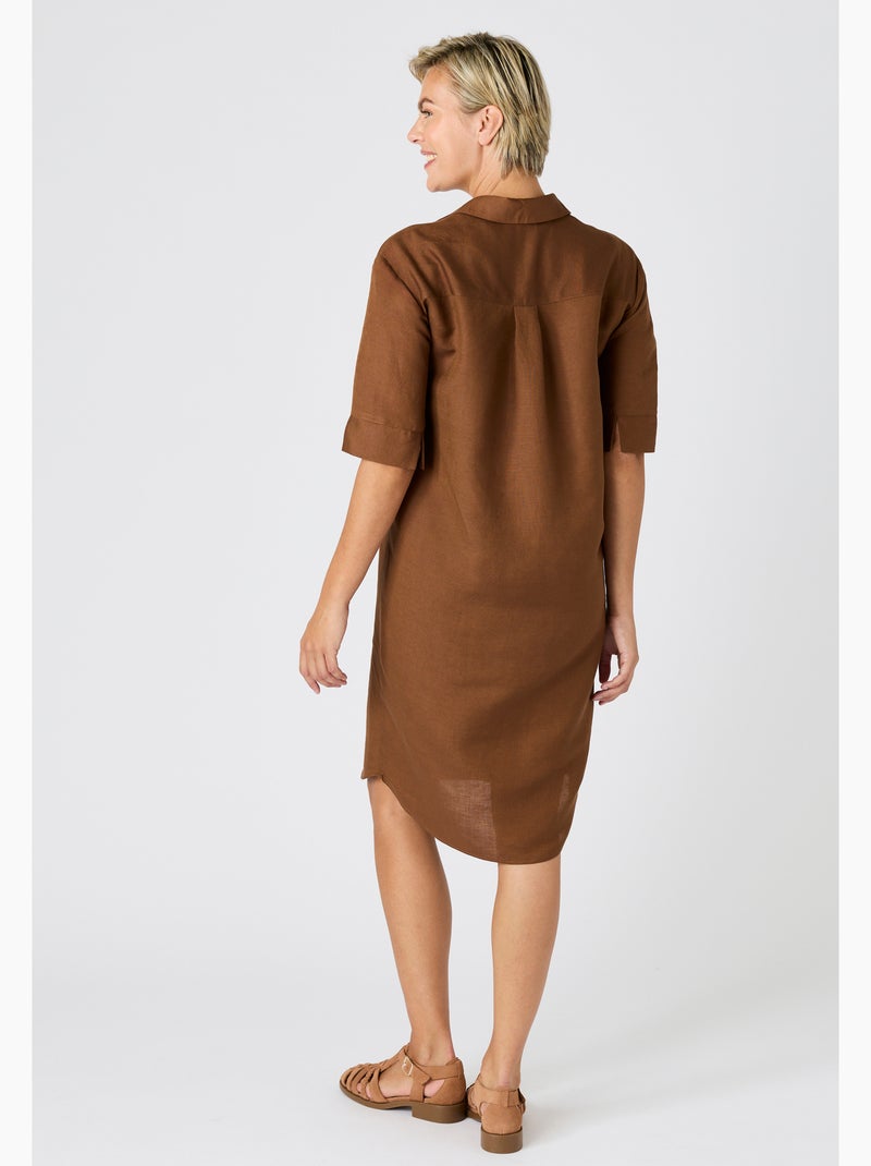 Robe caftan mélange lin - damart Marron - Kiabi
