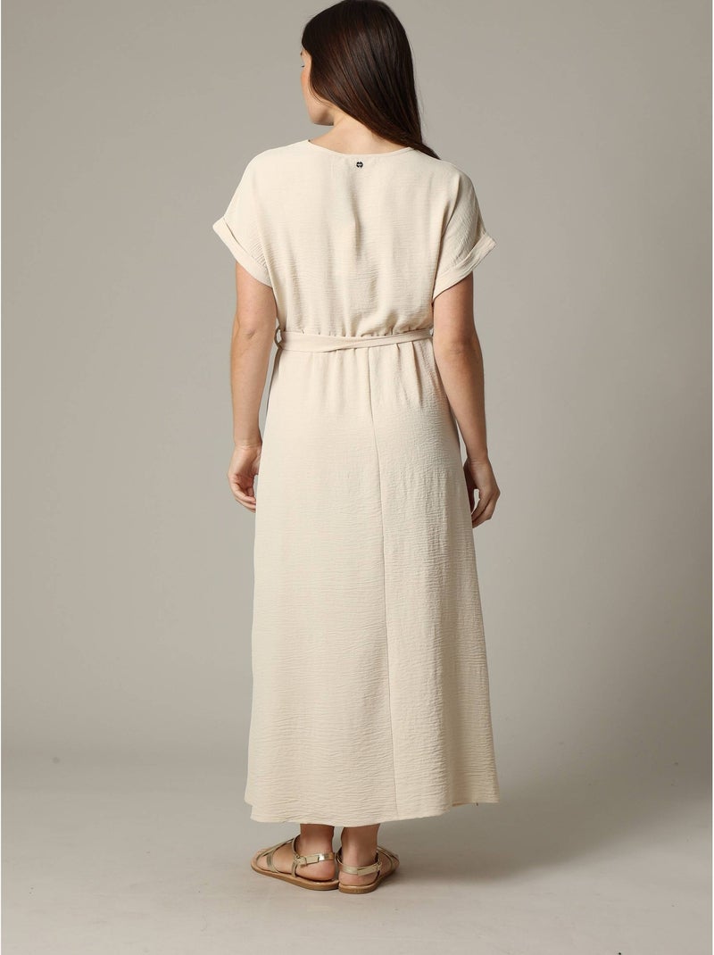 Robe casual unie à manches courtes et au col cache-cœur 'Deeluxe' Beige - Kiabi