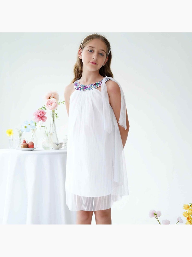 Robe Cérémonie   au Col Fleuri   ALIZEE - La Faute à Voltaire Blanc Mauve Bleu - Kiabi