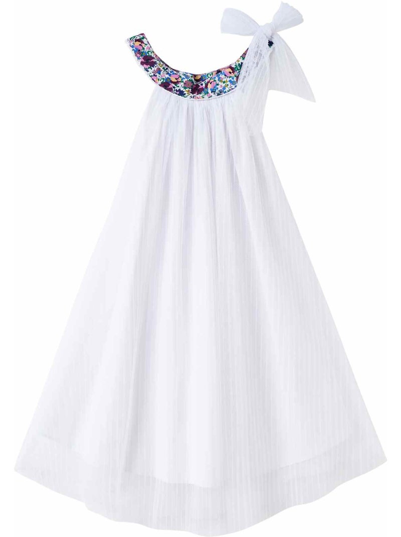 Robe Cérémonie   au Col Fleuri   ALIZEE - La Faute à Voltaire Blanc Mauve Bleu - Kiabi