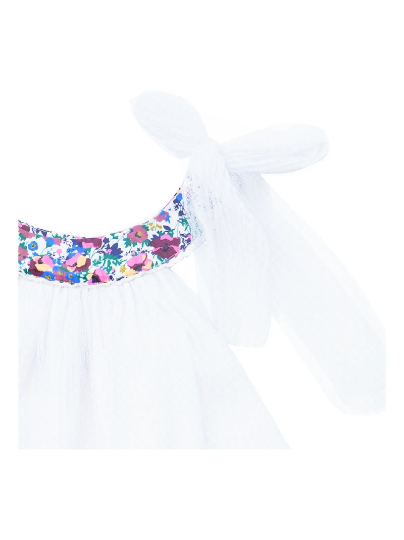 Robe Cérémonie   au Col Fleuri   ALIZEE - La Faute à Voltaire Blanc Mauve Bleu - Kiabi