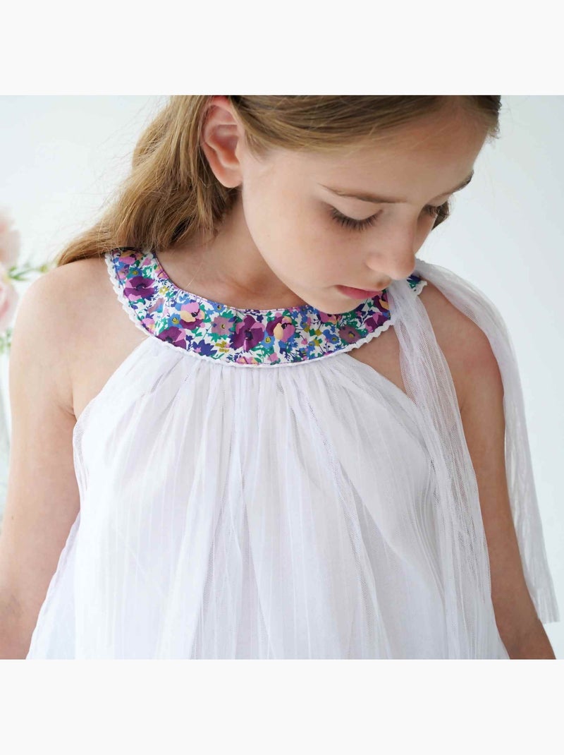Robe Cérémonie   au Col Fleuri   ALIZEE - La Faute à Voltaire Blanc Mauve Bleu - Kiabi