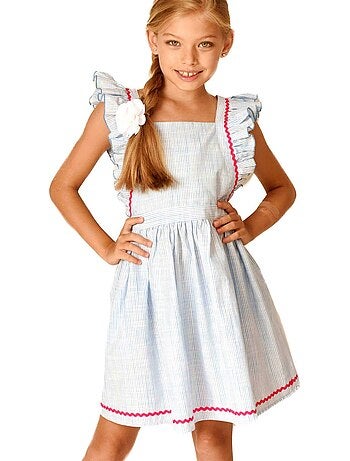 Robe Cérémonie Bleu Fille Fines Rayures LILI - 'LA FAUTE A VOLTAIRE'