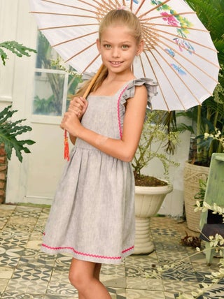 Robe Cérémonie Bohème Fille  Lin Gris  LILI - 'LA FAUTE A VOLTAIRE'