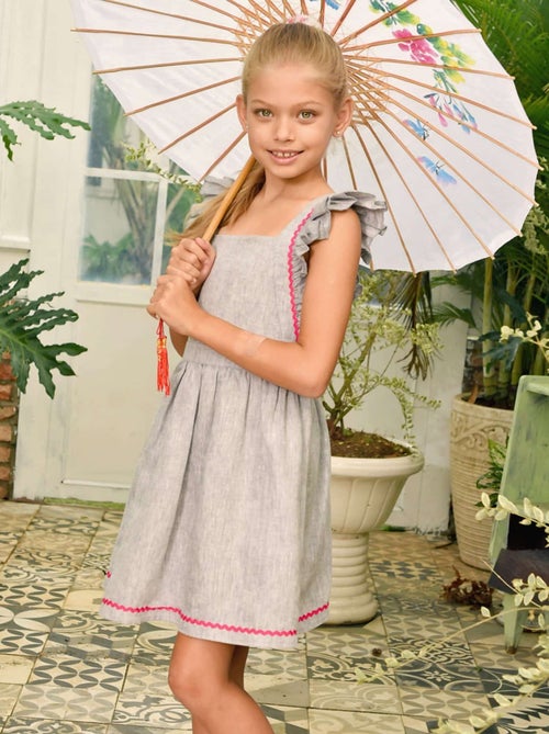 Robe Cérémonie Bohème Fille  Lin Gris  LILI - 'LA FAUTE A VOLTAIRE' - Kiabi