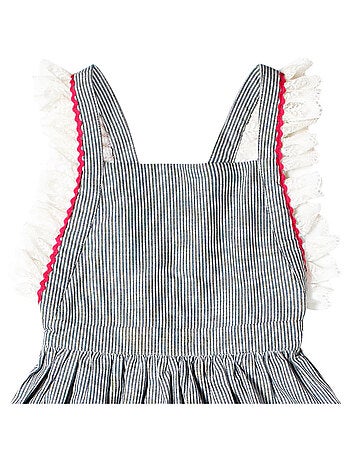 Robe Cérémonie Bohème Fines Rayures et Dentelle LILI - La Faute à Voltaire