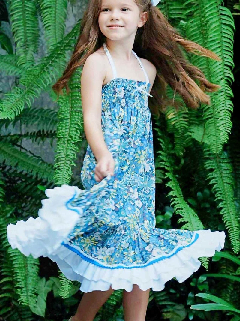 Robe Cérémonie Bohème   Fleurie Liberty   ESMERALDA - La Faute à Voltaire Bleu - Kiabi