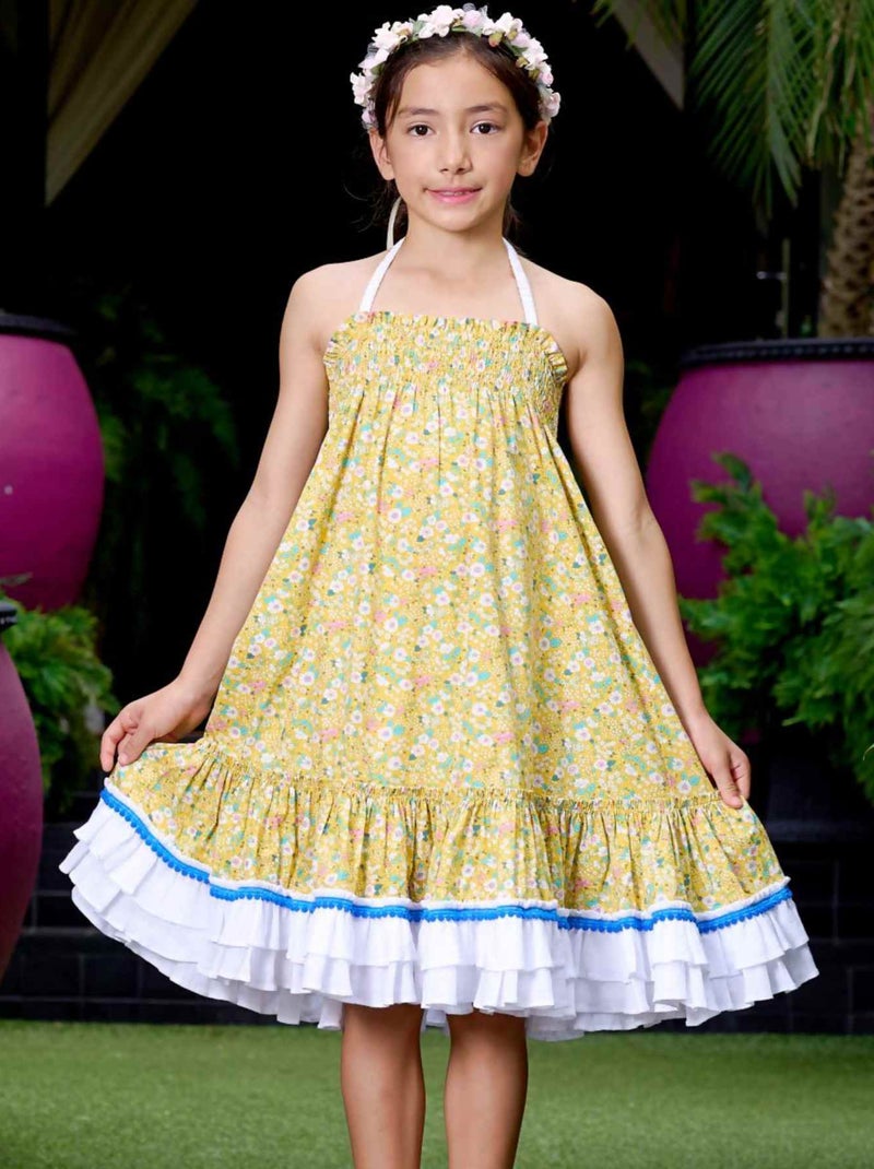 Robe Cérémonie Bohème   Fleurie Liberty   ESMERALDA - La Faute à Voltaire Jaune - Kiabi