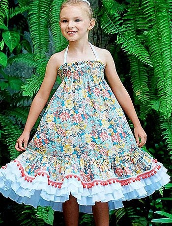 Robe Cérémonie Bohème Fleurie Liberty ESMERALDA - La Faute à Voltaire