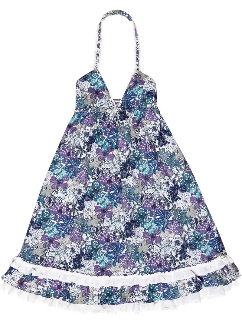 Robe Cérémonie Bohème  Fleurie Liberty   EUGENIE - La Faute à Voltaire Blanc Bleu marine Blanc - Kiabi