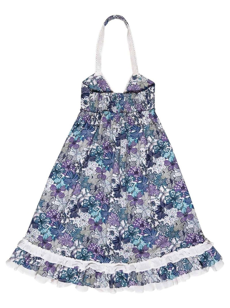 Robe Cérémonie Bohème  Fleurie Liberty   EUGENIE - La Faute à Voltaire Blanc Bleu marine Blanc - Kiabi