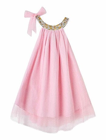 Robe Cérémonie Voile Col Fleuri Liberty ALIZEE - La Faute à Voltaire