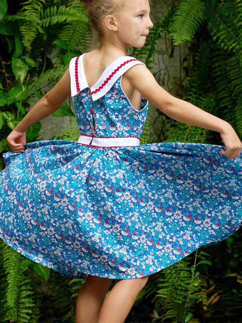 Robe Cérémonie Fille  Fleurie    Col Bateau  HEPBURN - La Faute à Voltaire Bleu - Kiabi