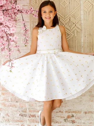 Robe Cérémonie Fille  Lin Blanc Or  HEPBURN - La Faute à Voltaire